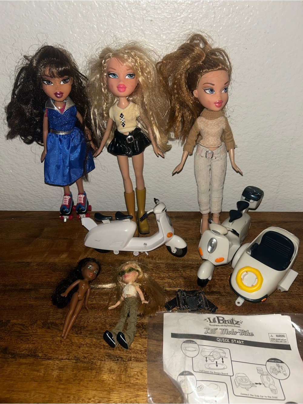 Vintage Bratz Dolls Playset with White Scooters and Accessories